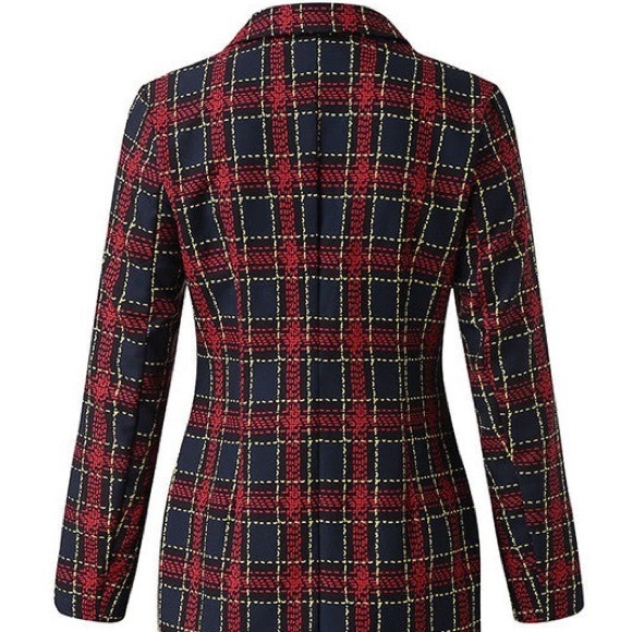 Plaid Women's Blazer Dress - Red and Navy - Picture 7 of 10
